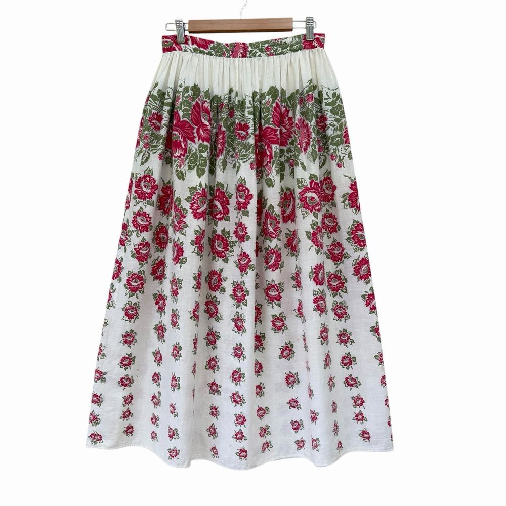 Vintage 60’s Pleated Floral Cotton Skirt, 28” - Picture 5 of 9